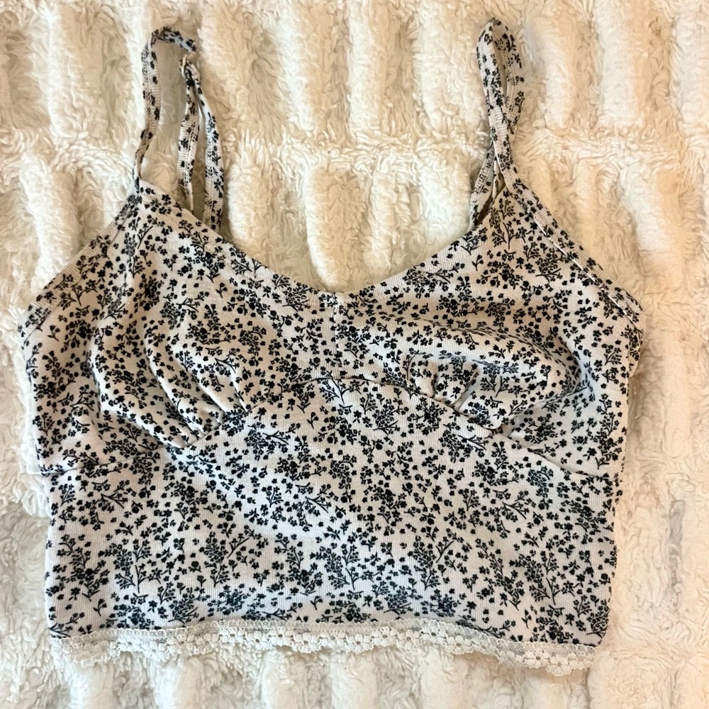 American Eagle Outfitters Floral Crop Camisole with Lace